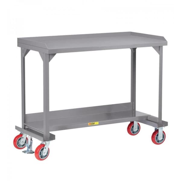 Mobile Workbench, 24" x 48", 6" Polyurethane, Floor Lock, 3,600 lbs.